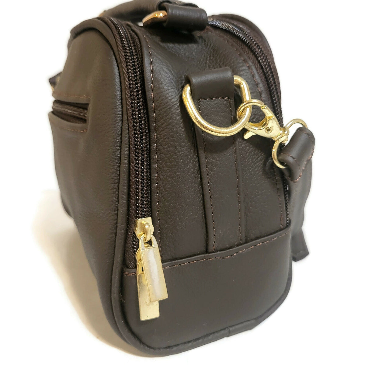 Handmade Leather Crossbody Bag: Brown Zipper Shoulder Bag