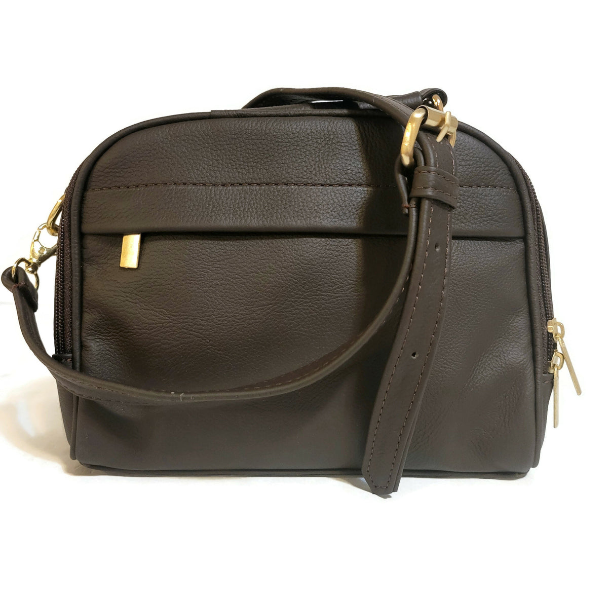 Handmade Leather Crossbody Bag: Brown Zipper Shoulder Bag
