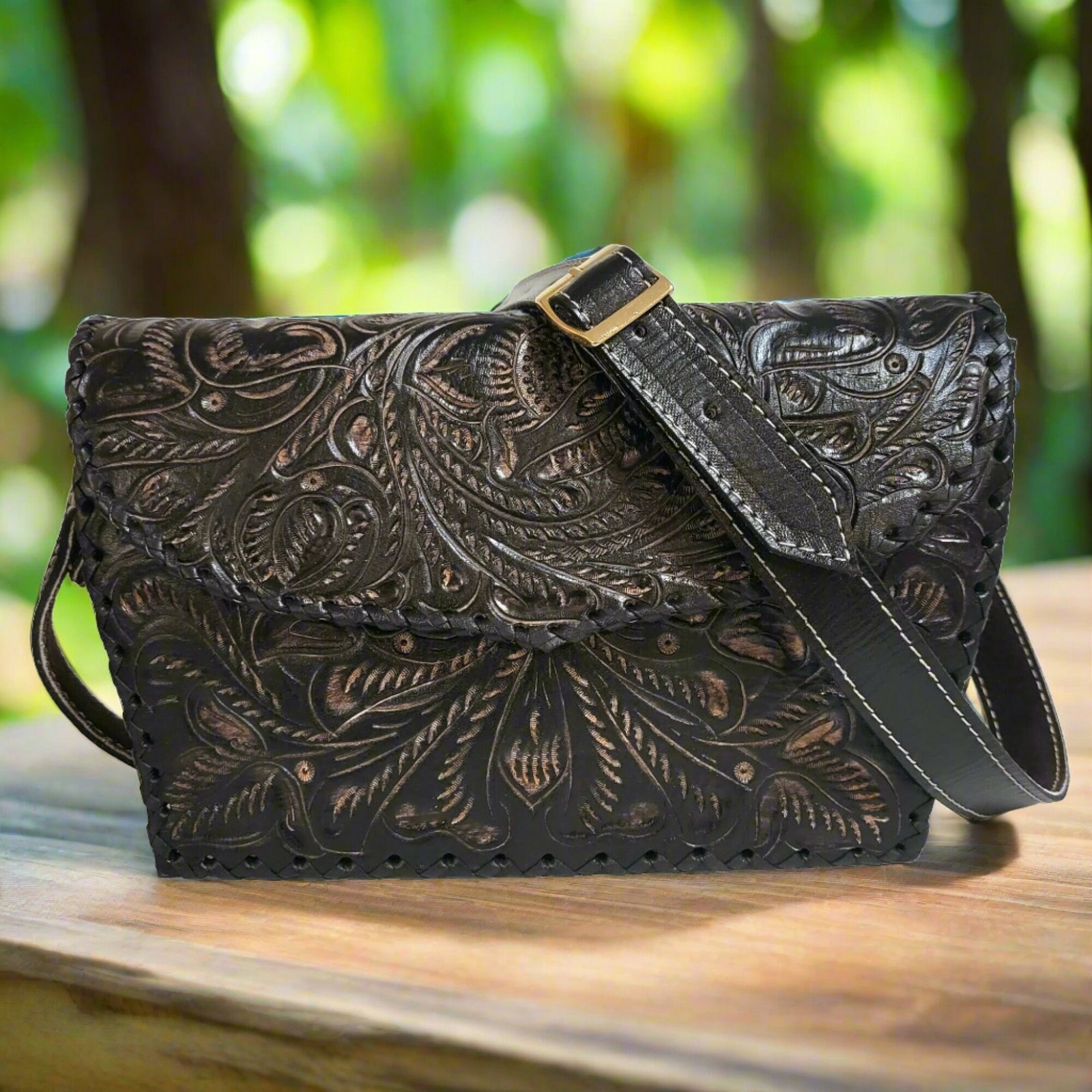 Hand Tooled Cowhide Leather Bag: Rodeo Retro Western Purse