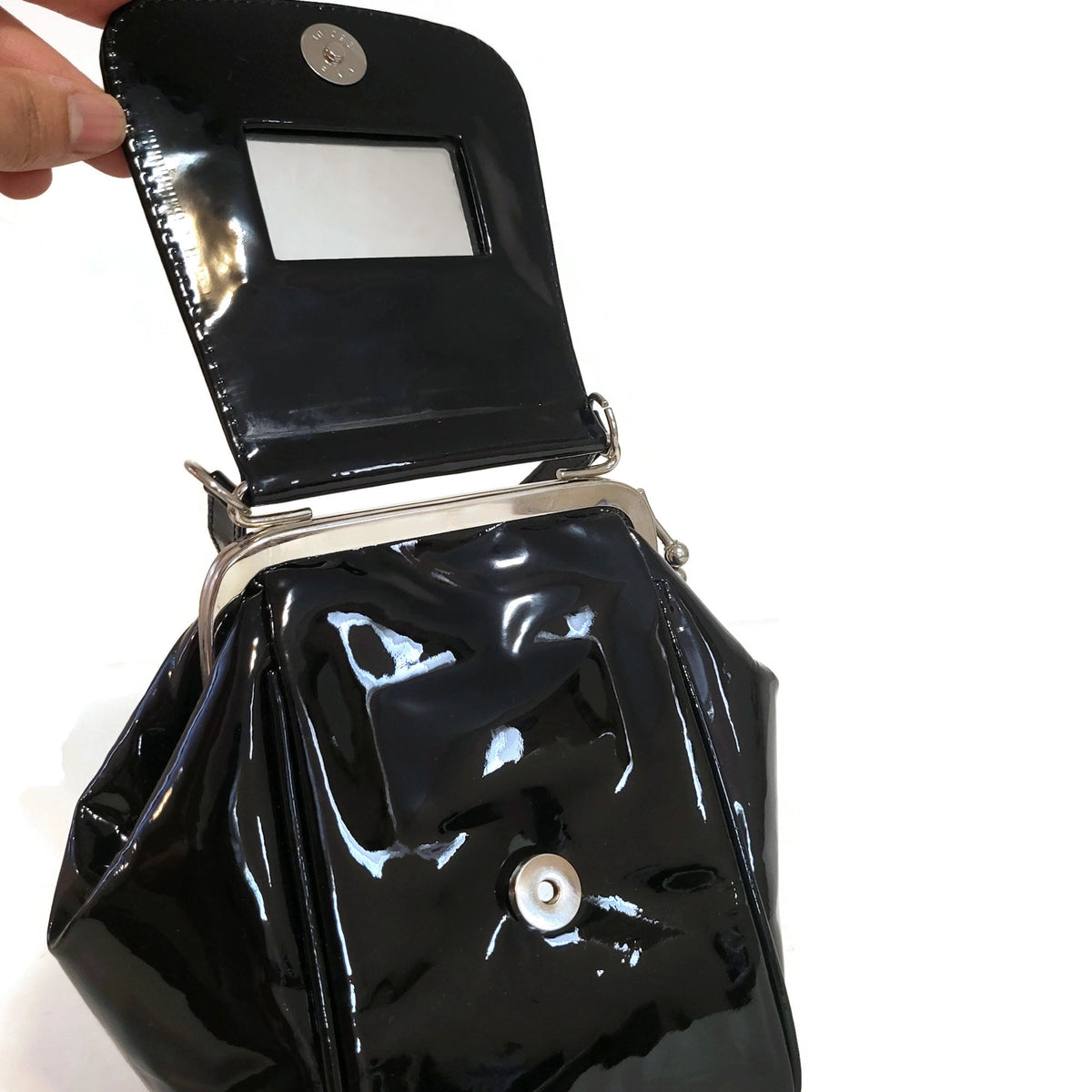Black Patent Cowhide Leather Shoulder Bag: Handmade Women's Handbag