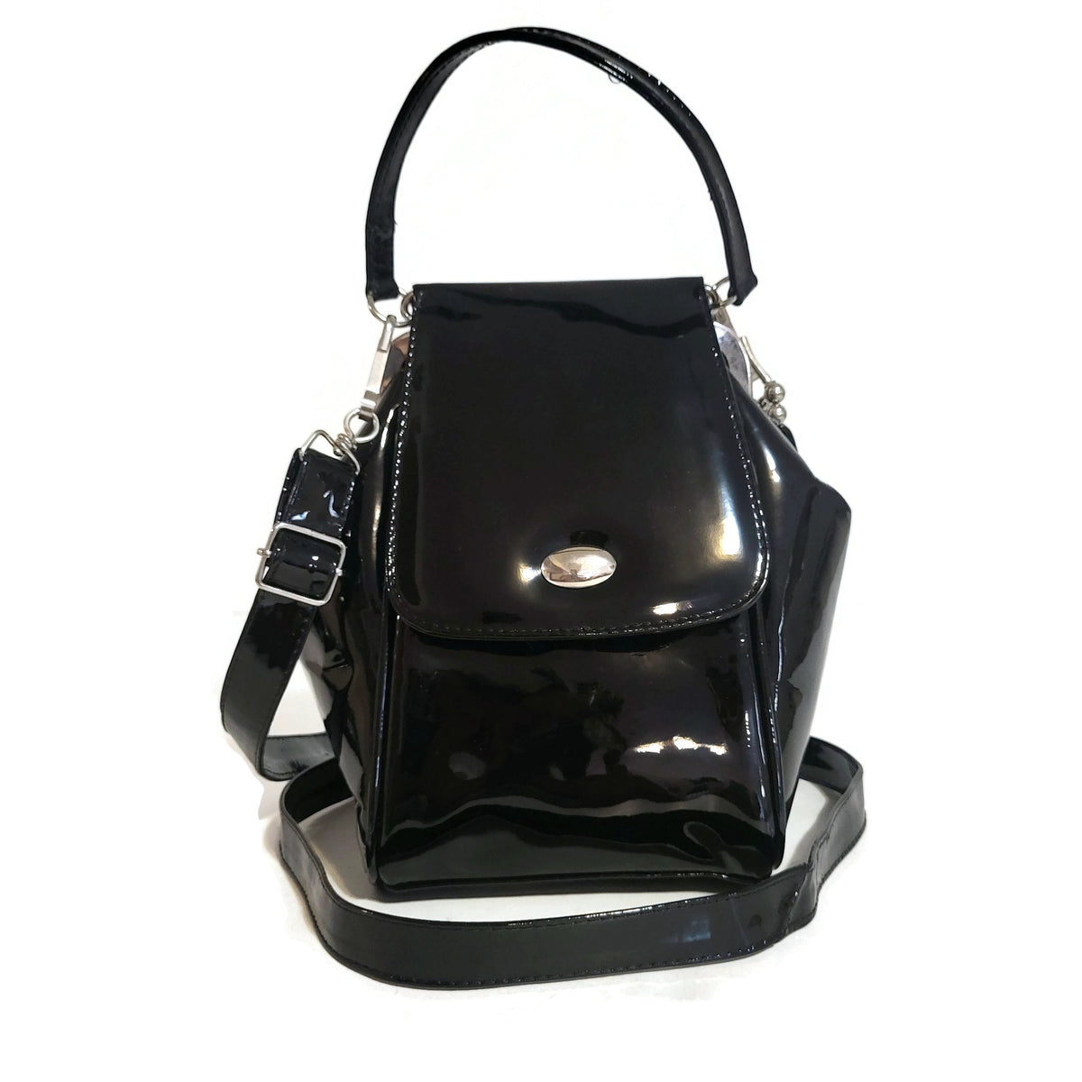 Black Patent Cowhide Leather Shoulder Bag: Handmade Women's Handbag