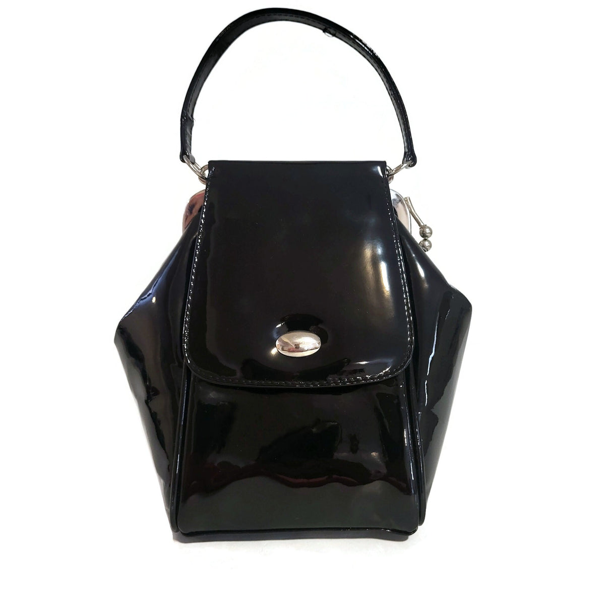 Black Patent Cowhide Leather Shoulder Bag: Handmade Women's Handbag