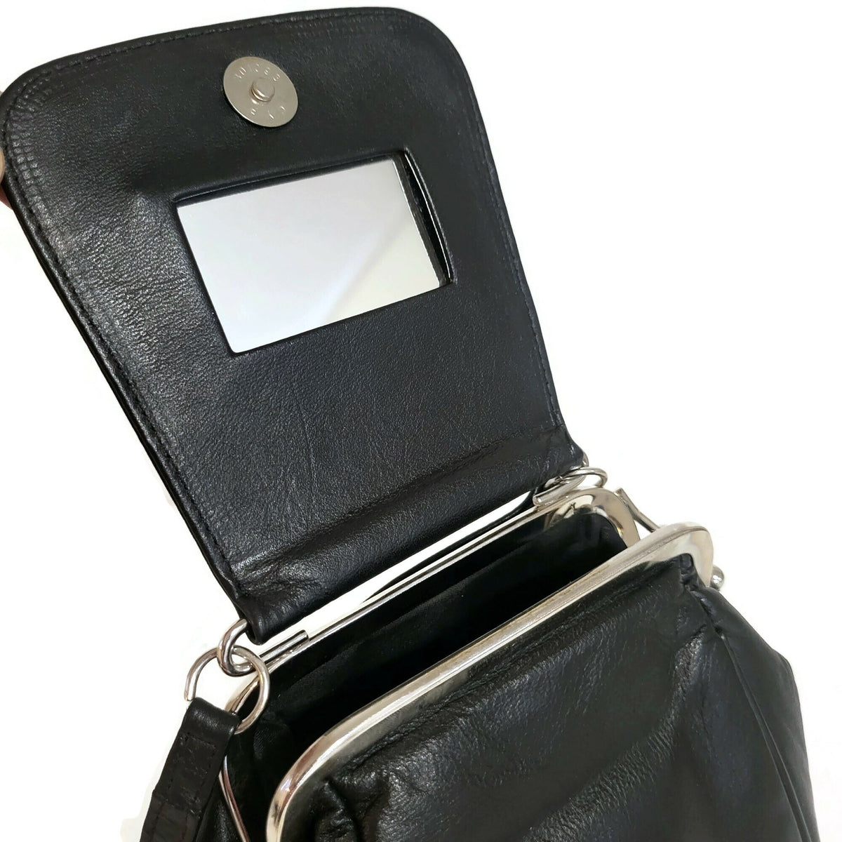 Black Patent Cowhide Leather Shoulder Bag: Handmade Women's Handbag
