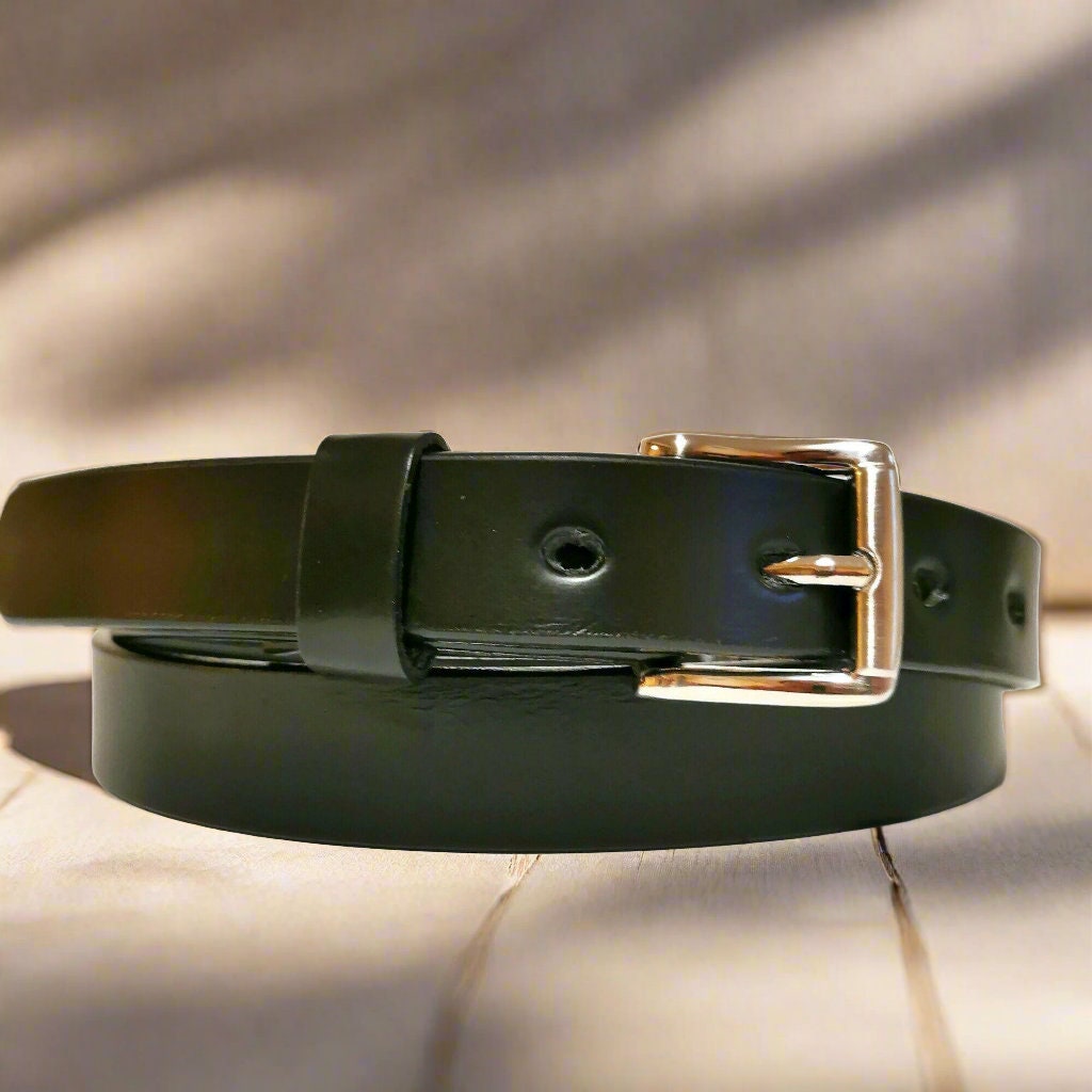 Skinny Black Leather Belt Women: Full Grain Removable Buckle