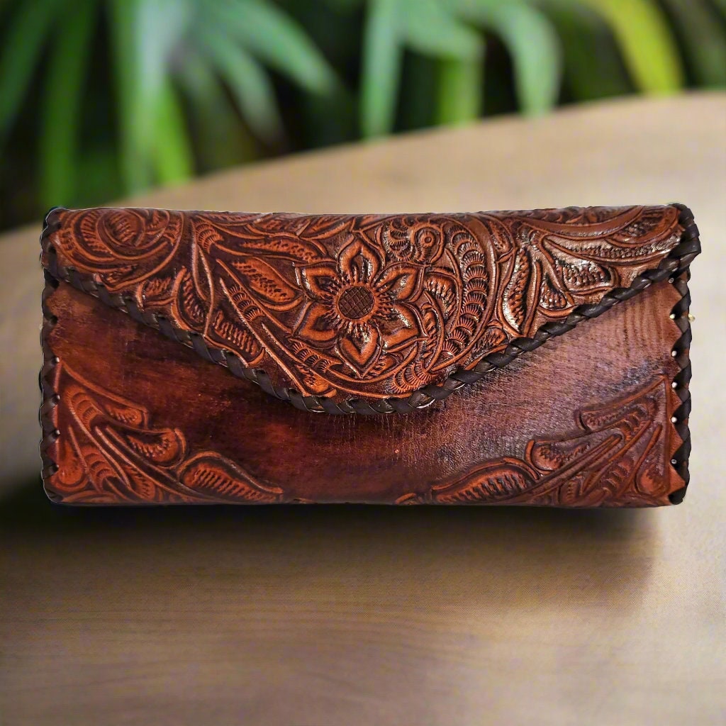 Small hand tooled leather Bag for Women Rodeo Boho  Western Adjustable Strap