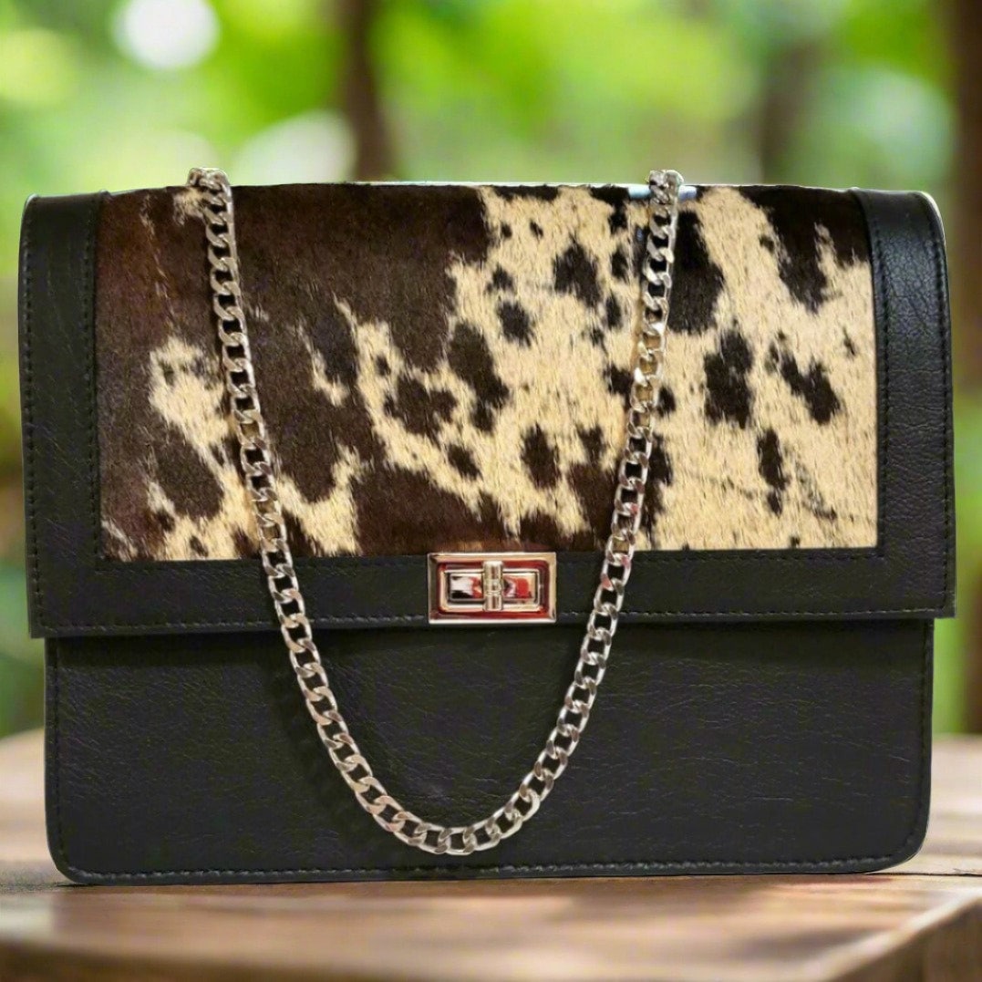 Hair On Hide Leather Bag: Western Cowgirl Shoulder Bag,  Black