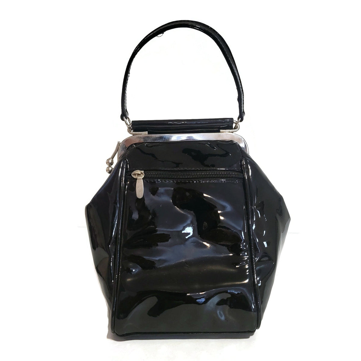 Black Patent Cowhide Leather Shoulder Bag: Handmade Women's Handbag