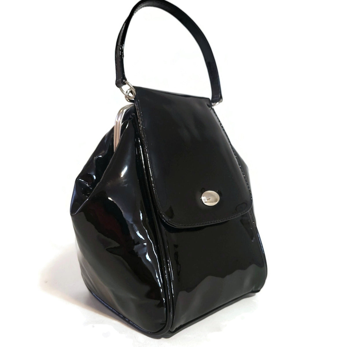 Black Patent Cowhide Leather Shoulder Bag: Handmade Women's Handbag