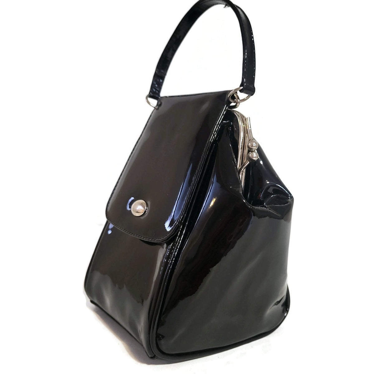 Black Patent Cowhide Leather Shoulder Bag: Handmade Women's Handbag