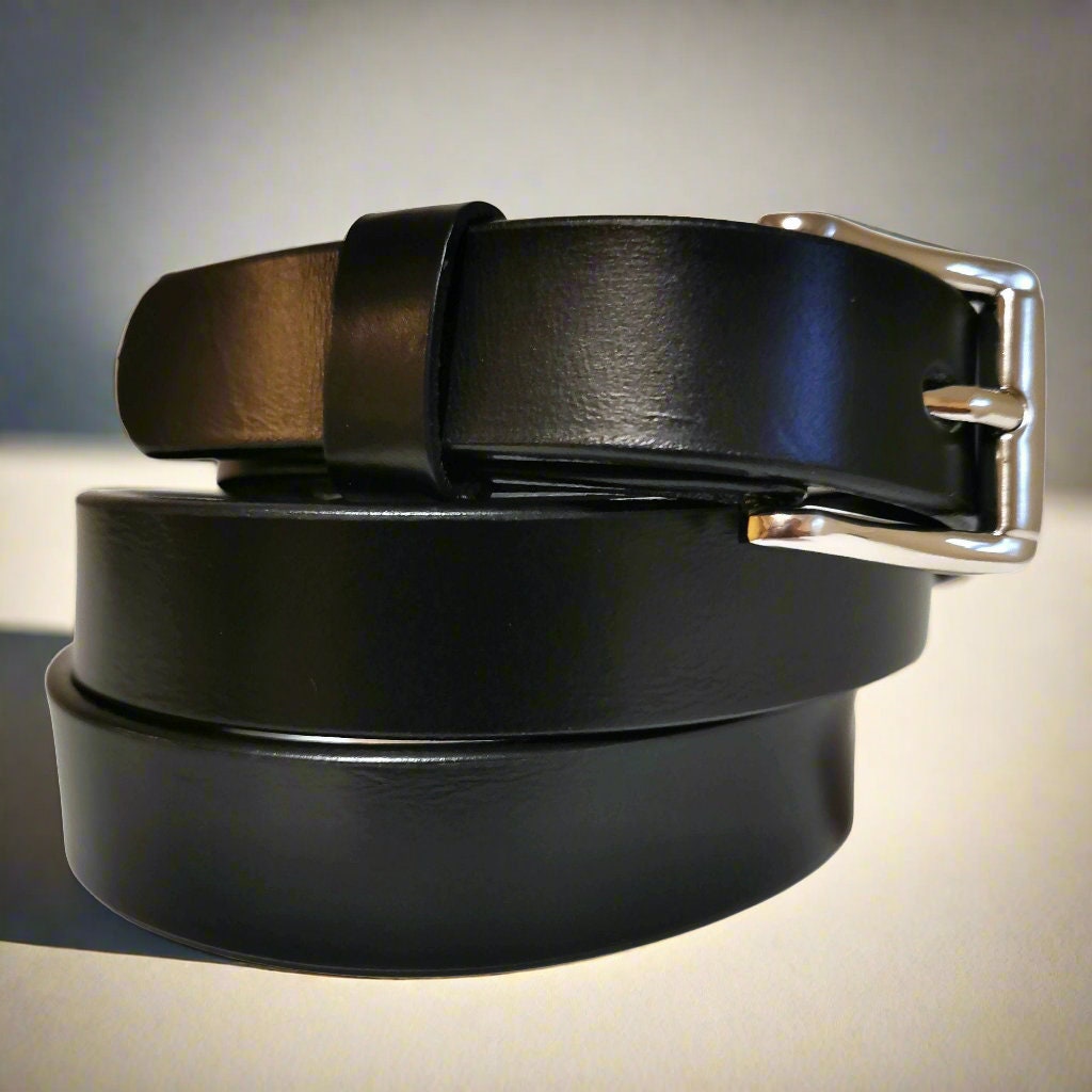Skinny Black Leather Belt Women: Full Grain Removable Buckle