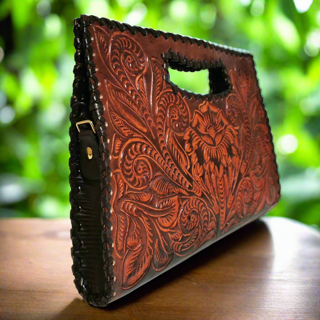 Hand Tooled Leather Handbag: Western Cowgirl Shoulder Bag