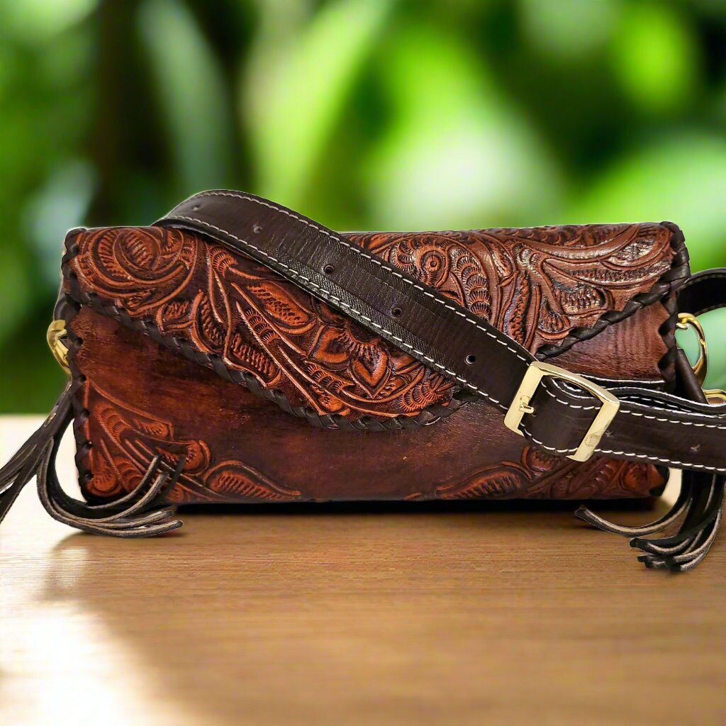 Small hand tooled leather Bag for Women Rodeo Boho  Western Adjustable Strap