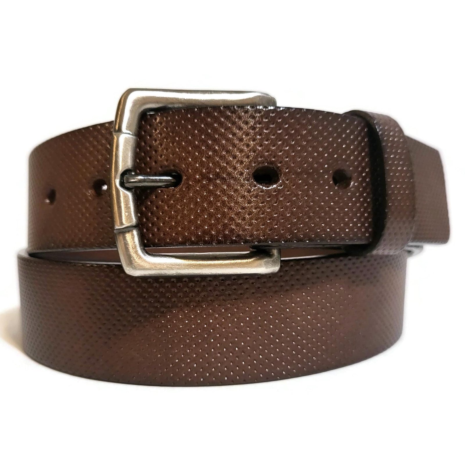 Personalized Brown Leather Belt for Men Engraved  Removable Buckle, Casual