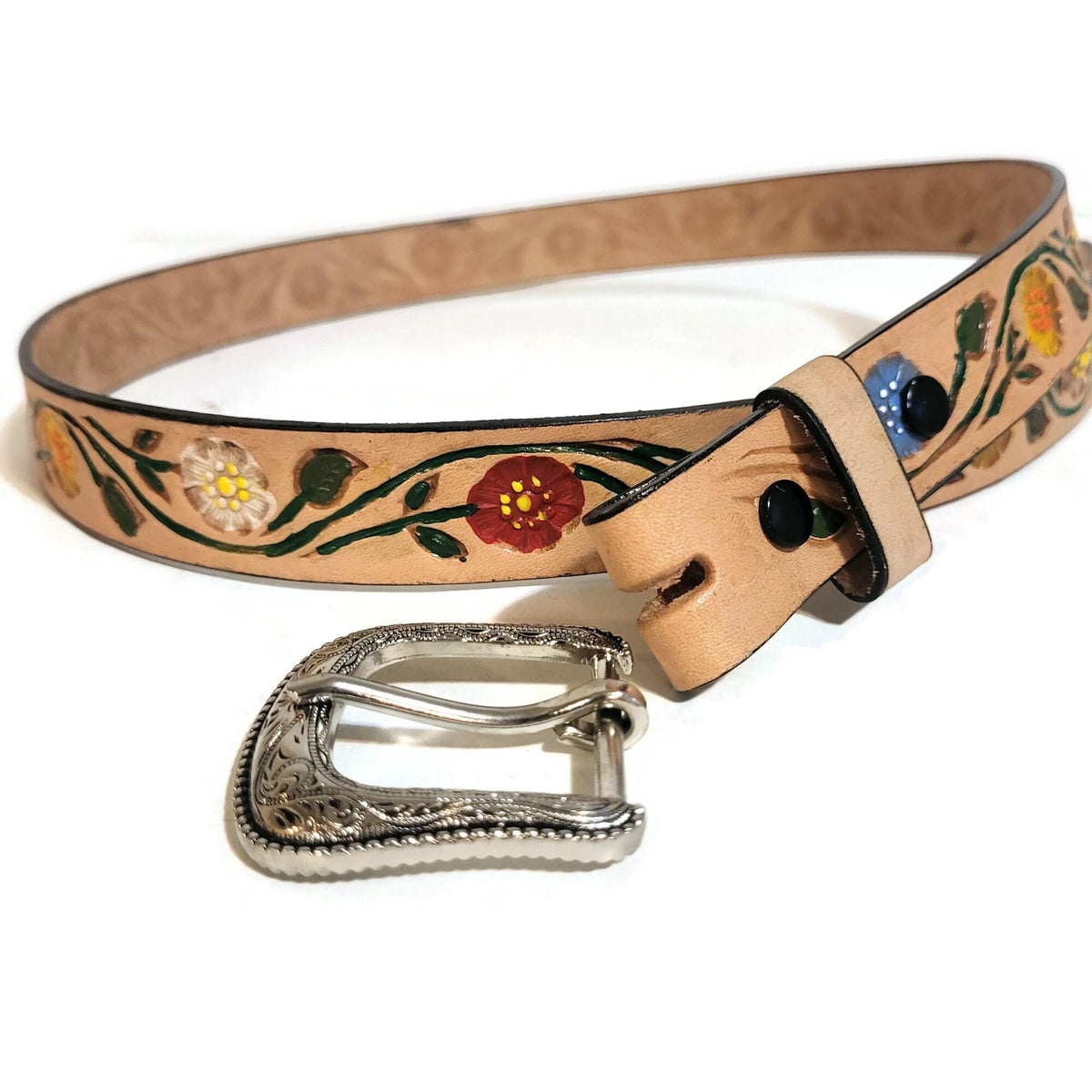Floral Leather Belt for Women, Embossed Boho  Bohemian Cowgirl Personalized