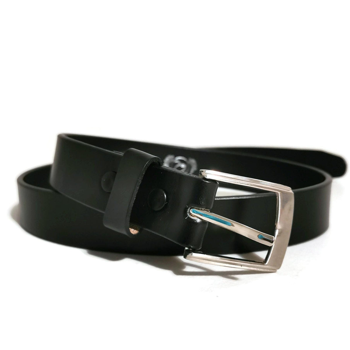 Skinny Black Leather Belt for Women with Removable Buckle, Personalized