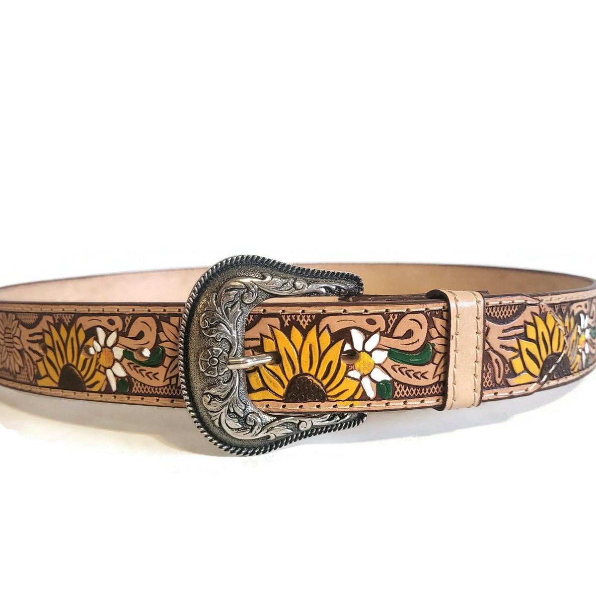 Embossed Sunflower Leather Belt for Women  Boho Bohemian Western Cowgirl Style