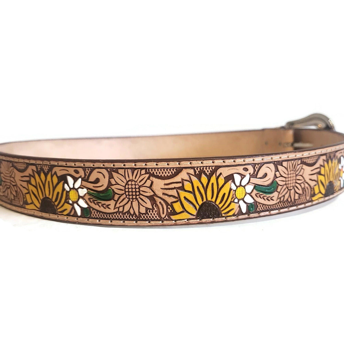 Embossed Sunflower Leather Belt for Women  Boho Bohemian Western Cowgirl Style