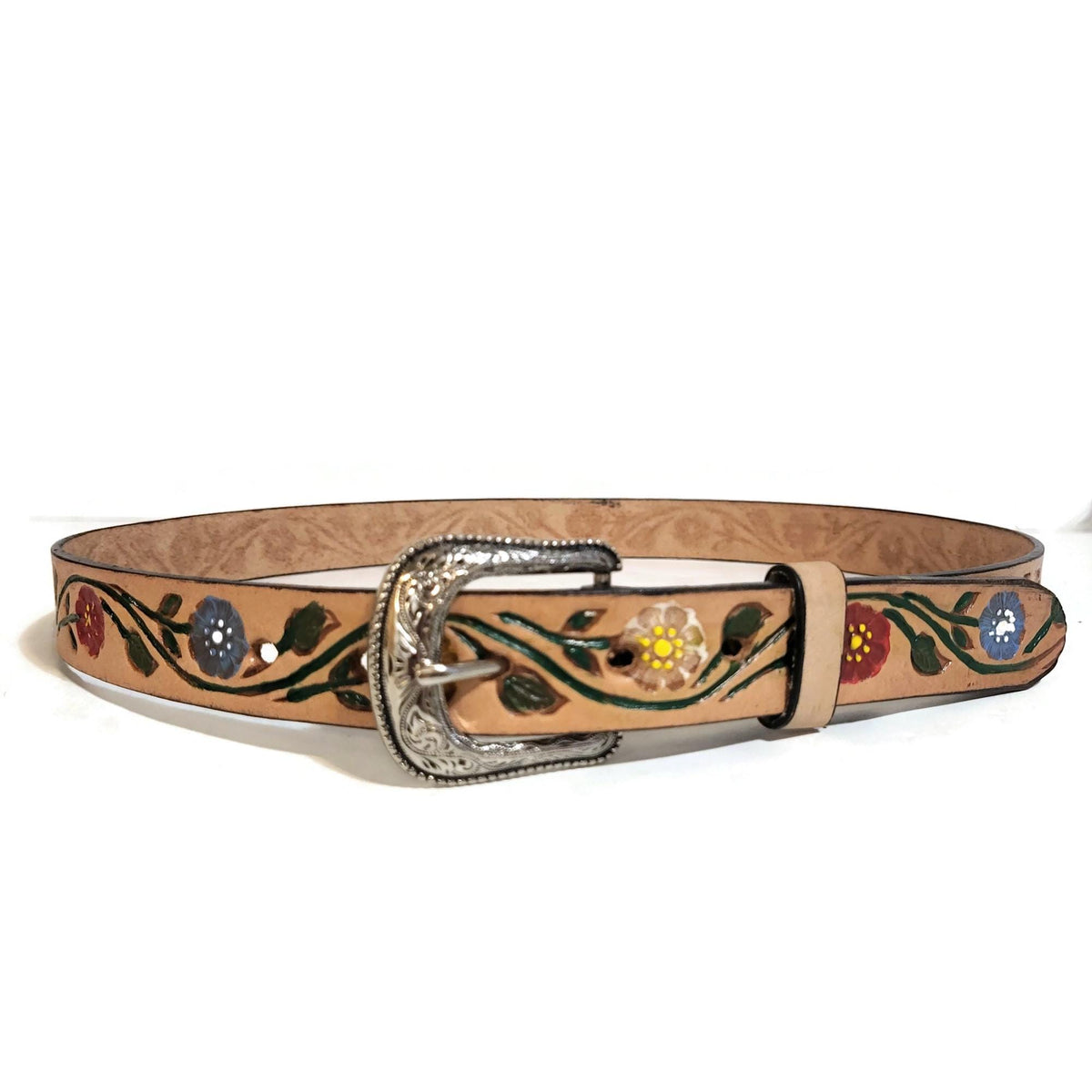 Floral Leather Belt for Women, Embossed Boho  Bohemian Cowgirl Personalized