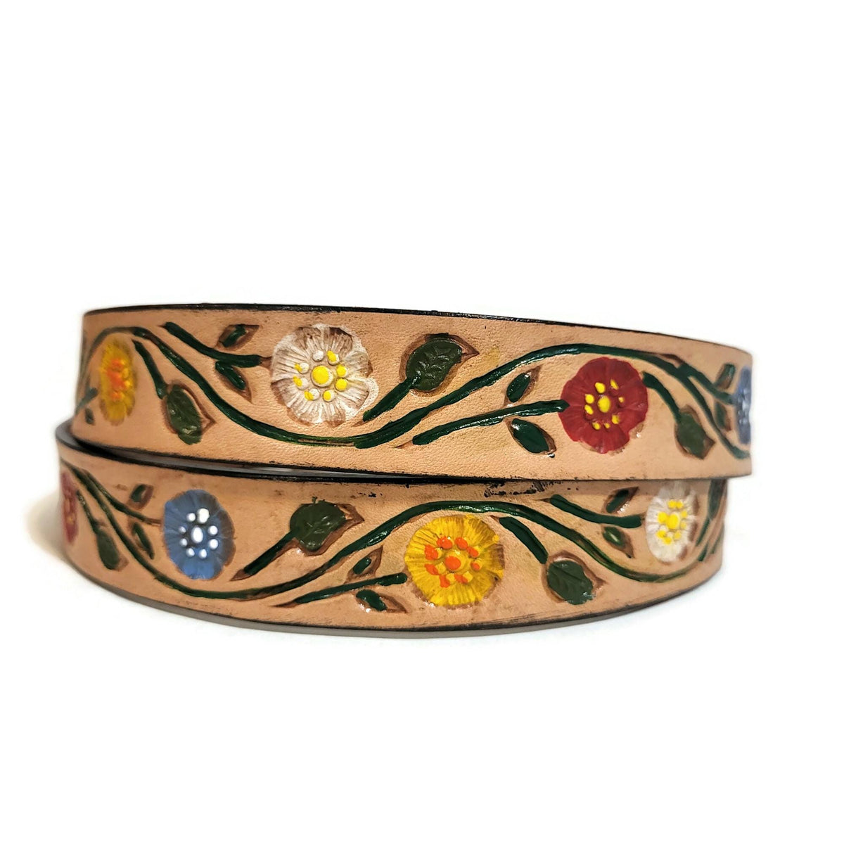 Floral Leather Belt for Women, Embossed Boho  Bohemian Cowgirl Personalized