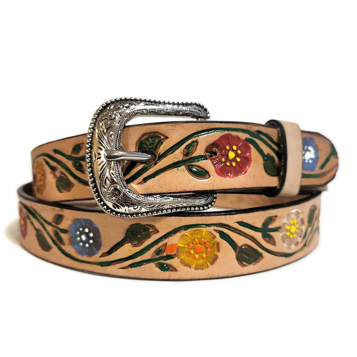 Floral Leather Belt for Women, Embossed Boho  Bohemian Cowgirl Personalized