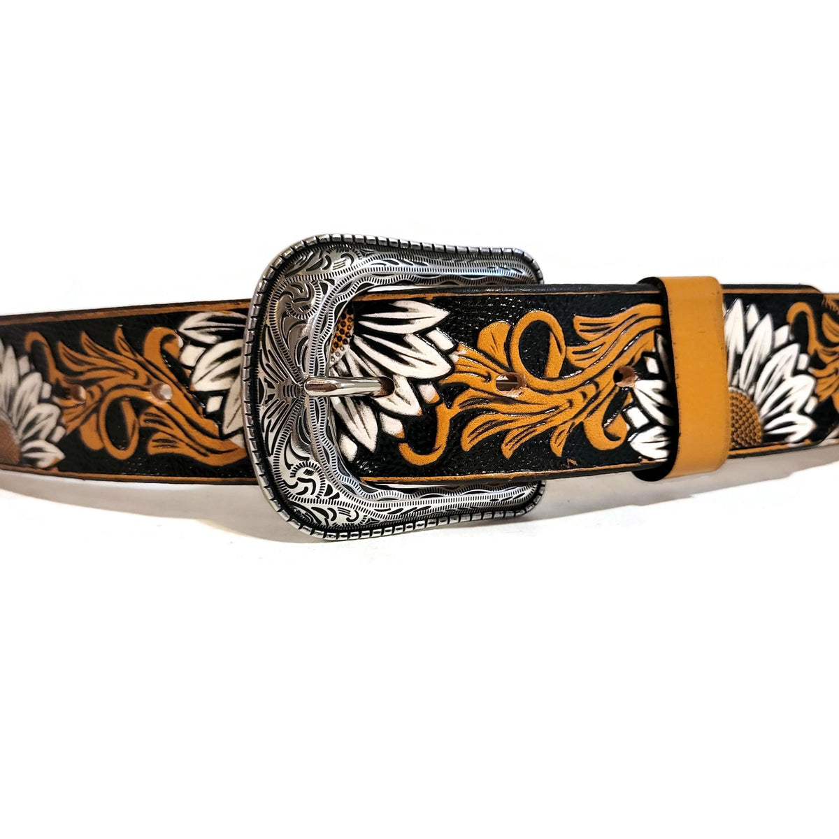 Embossed  Sunflower Leather Belt Brown For Women Bohemian Boho Rodeo Style