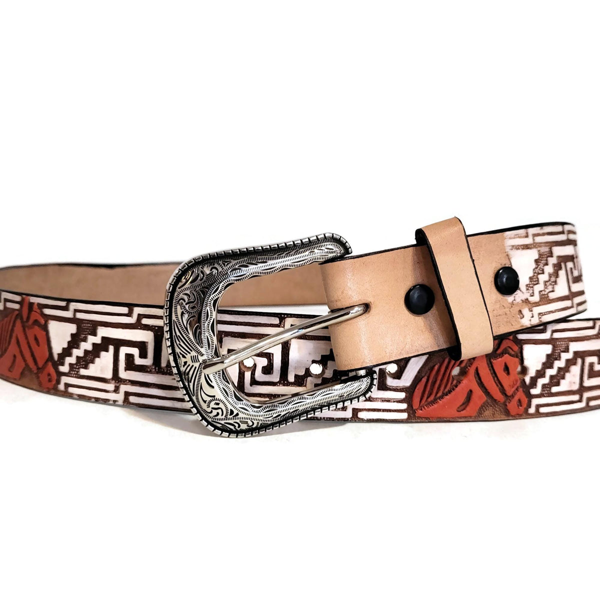 Brown Leather Belt For Men, Embossed Horse, Rodeo, Cowboy, With Removable Buckle, Personalized Engraved