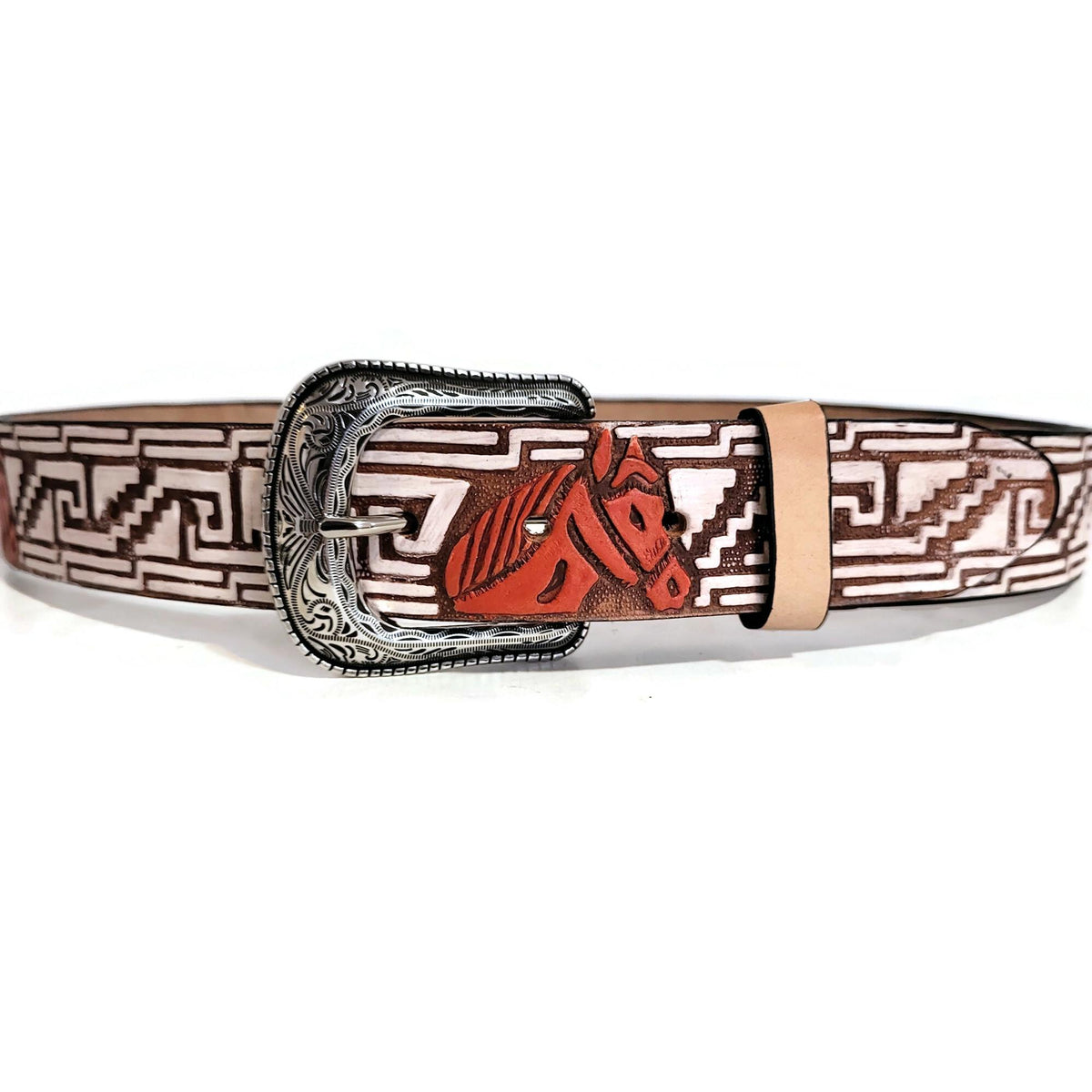 Brown Leather Belt For Men, Embossed Horse, Rodeo, Cowboy, With Removable Buckle, Personalized Engraved