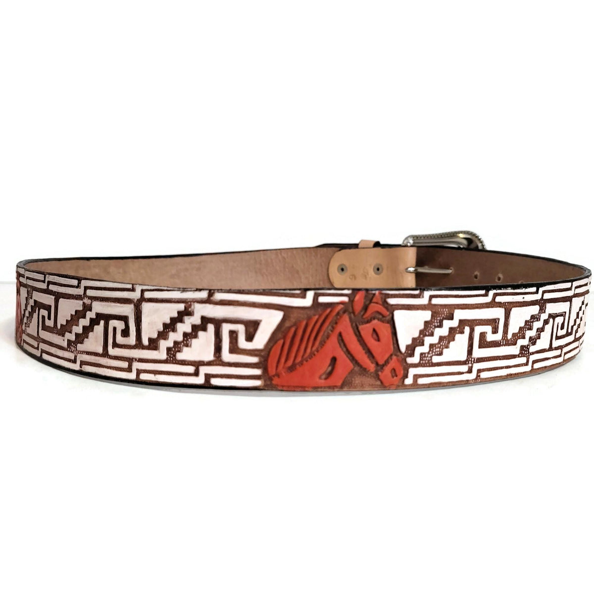 Brown Leather Belt For Men, Embossed Horse, Rodeo, Cowboy, With Removable Buckle, Personalized Engraved