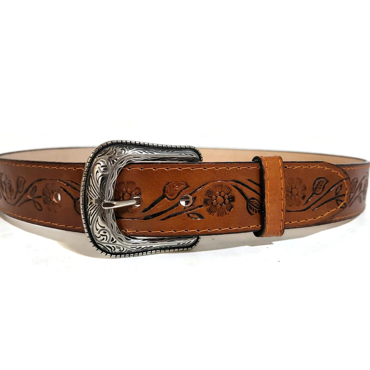 Brown Embossed Leather Belt for Women Floral Boho Bohemian  Cowhide, Personalized