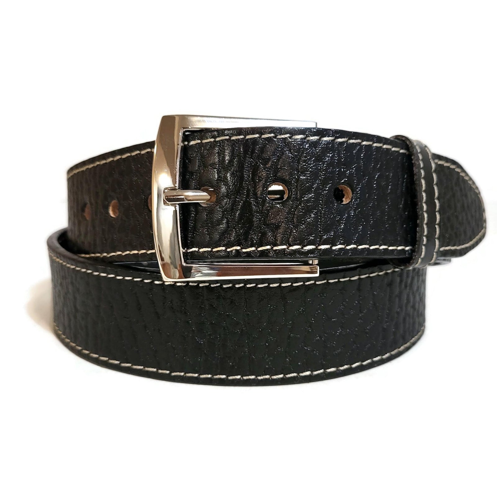 Black Leather Belt for Men With  Removable Buckle, Cowhide
