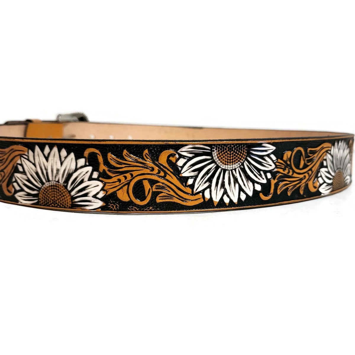 Embossed  Sunflower Leather Belt Brown For Women Bohemian Boho Rodeo Style