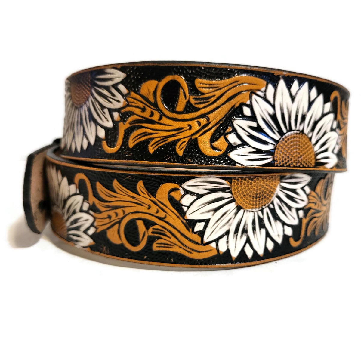 Embossed  Sunflower Leather Belt Brown For Women Bohemian Boho Rodeo Style