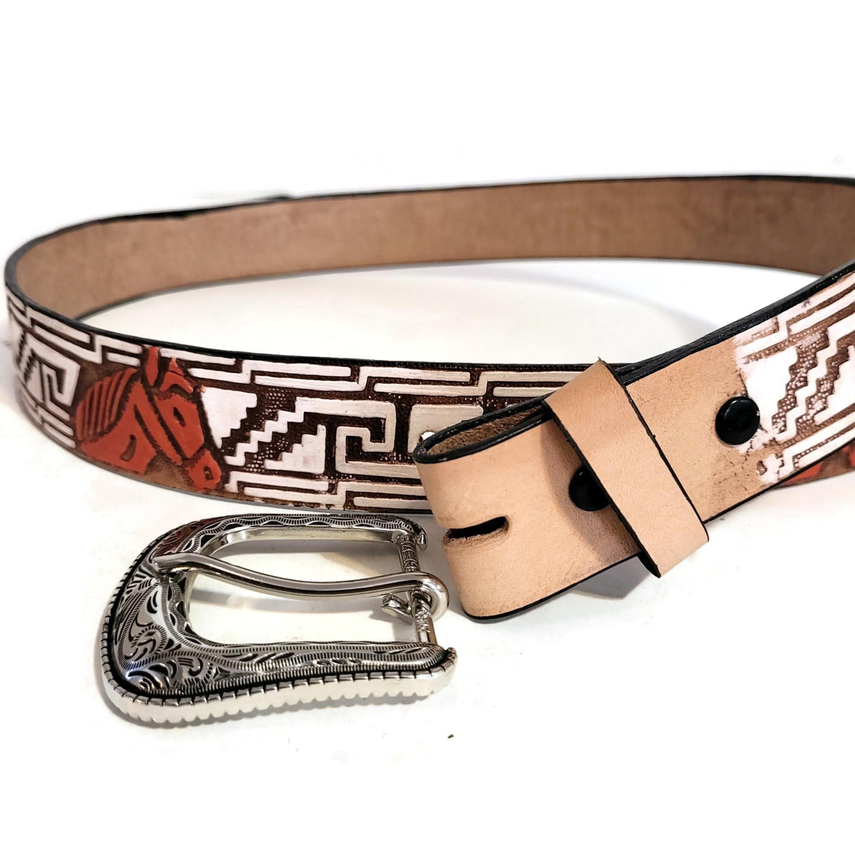 Brown Leather Belt For Men, Embossed Horse, Rodeo, Cowboy, With Removable Buckle, Personalized Engraved