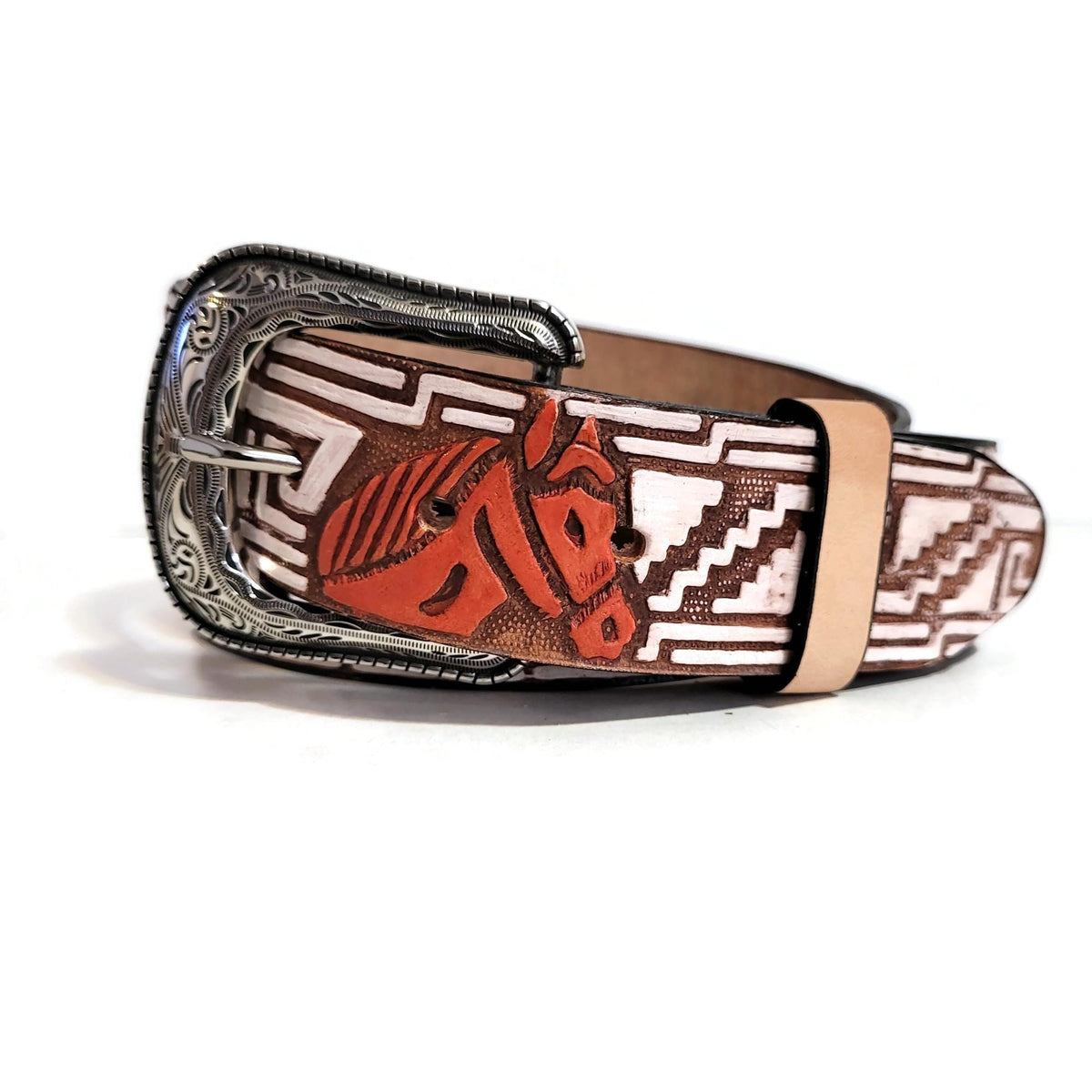 Brown Leather Belt For Men, Embossed Horse, Rodeo, Cowboy, With Removable Buckle, Personalized Engraved