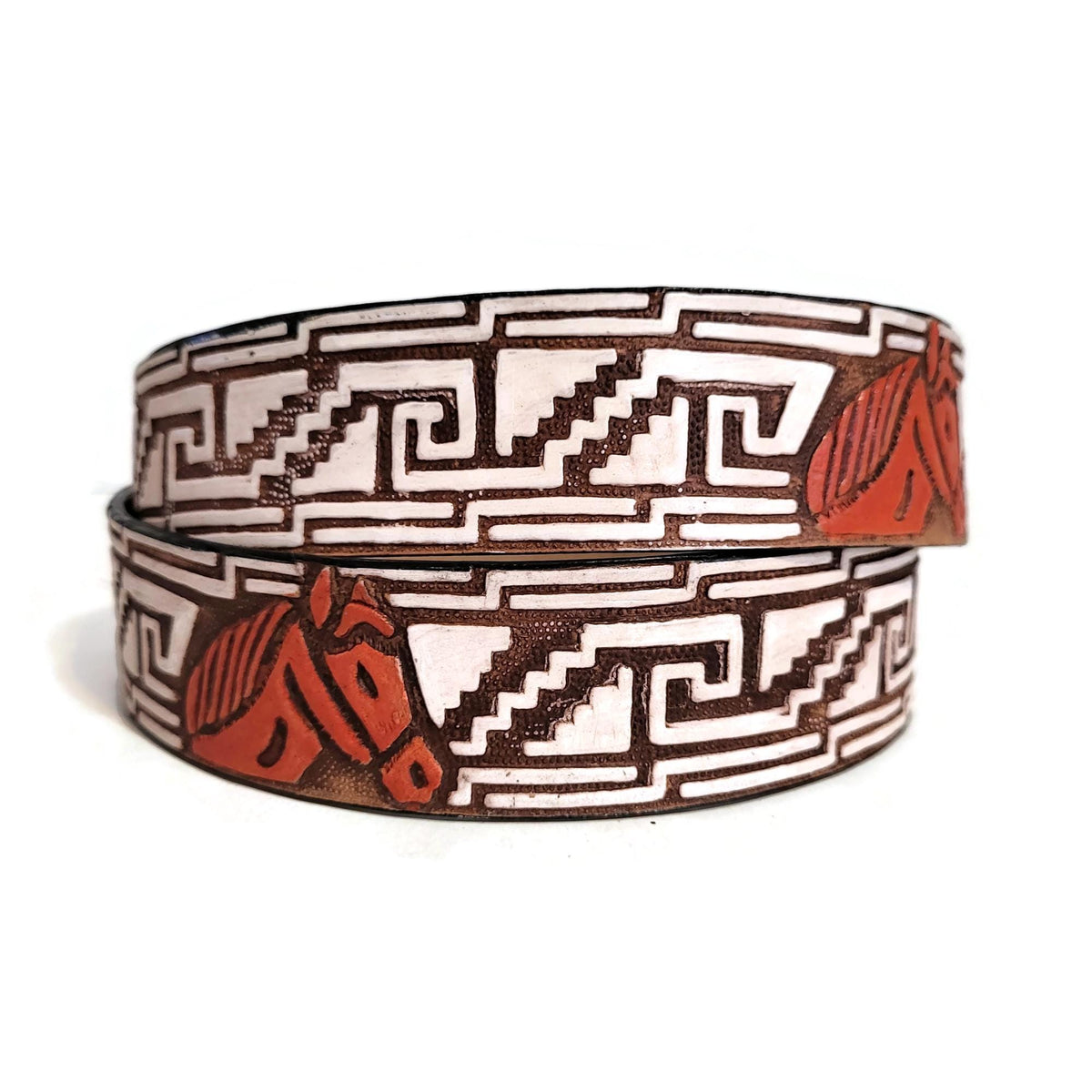Brown Leather Belt For Men, Embossed Horse, Rodeo, Cowboy, With Removable Buckle, Personalized Engraved