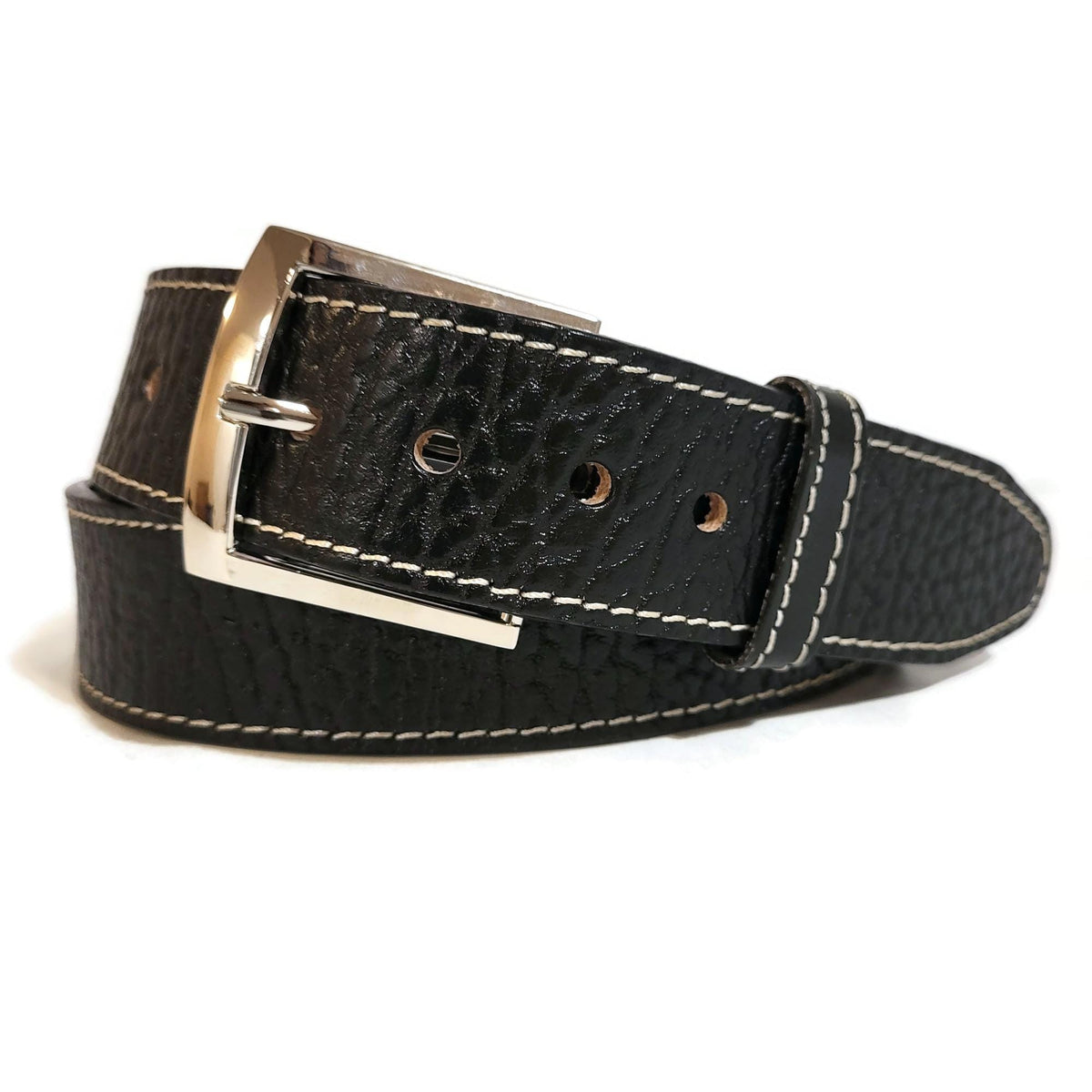 Personalized  Black Leather Belt for Men With  Removable Buckle, Cowhide