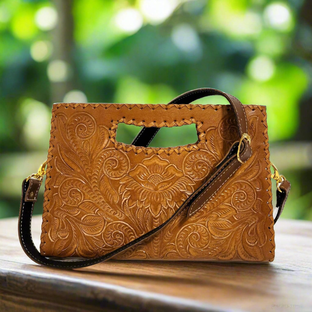 Hand Tooled Leather Handbag Boho Floral Embossed  Western Cowgirl Shoulder Bag