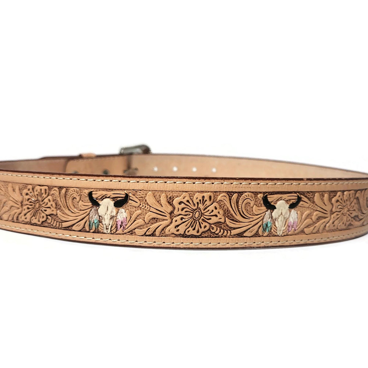 Embossed Brown Leather Belt for Women Handmade Cowgirl Rodeo Style, Personalized