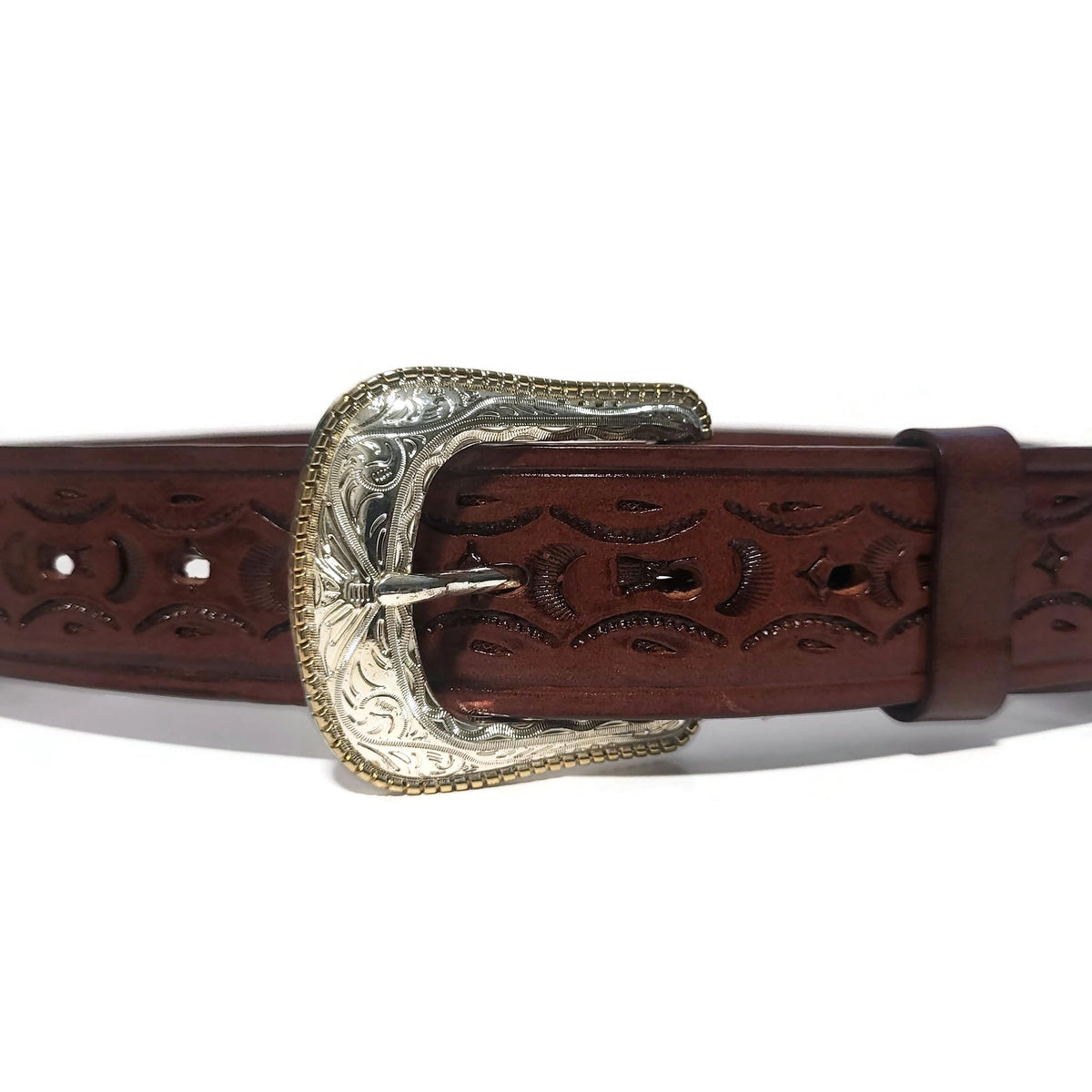 Brown Leather Western Belt for Men Removable Buckle, Cowboy Rodeo Style