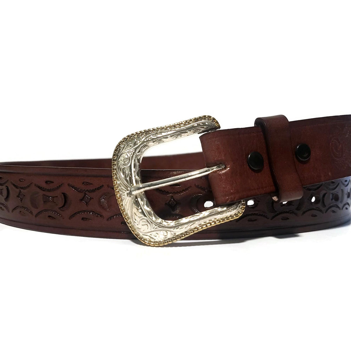 Brown Leather Western Belt for Men Removable Buckle, Cowboy Rodeo Style