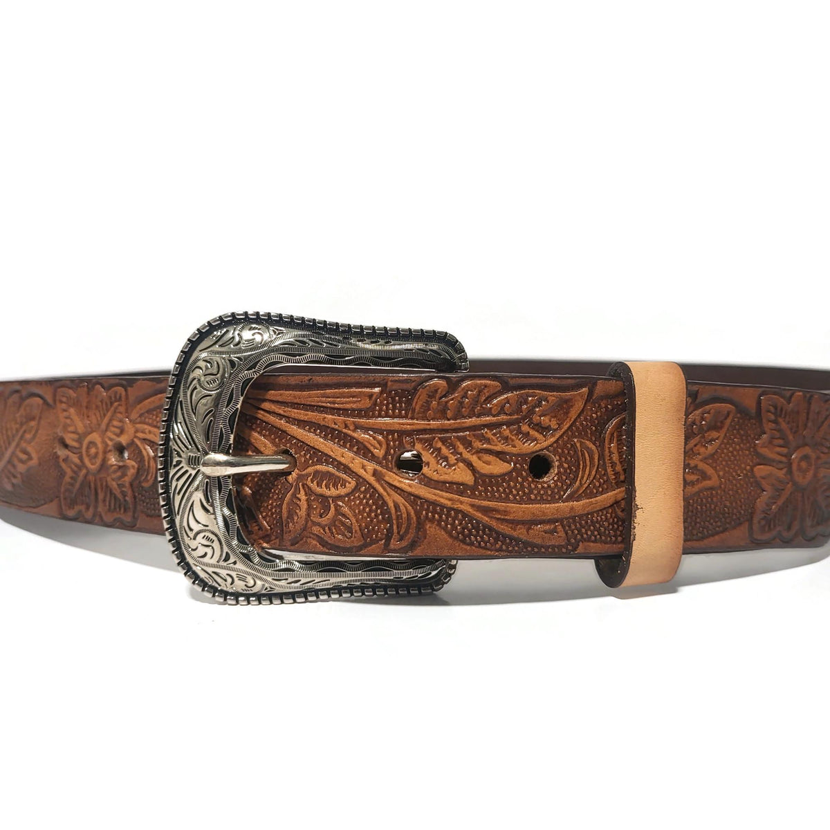 Brown Leather Belt for Women Floral Embossed Boho Bohemian Rodeo Western Style, Personalized