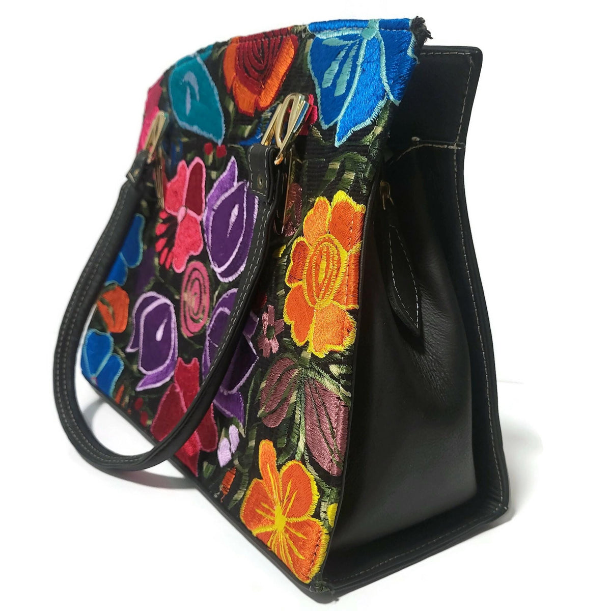 Floral Leather Shoulder Bag: Handmade Boho Handbag
