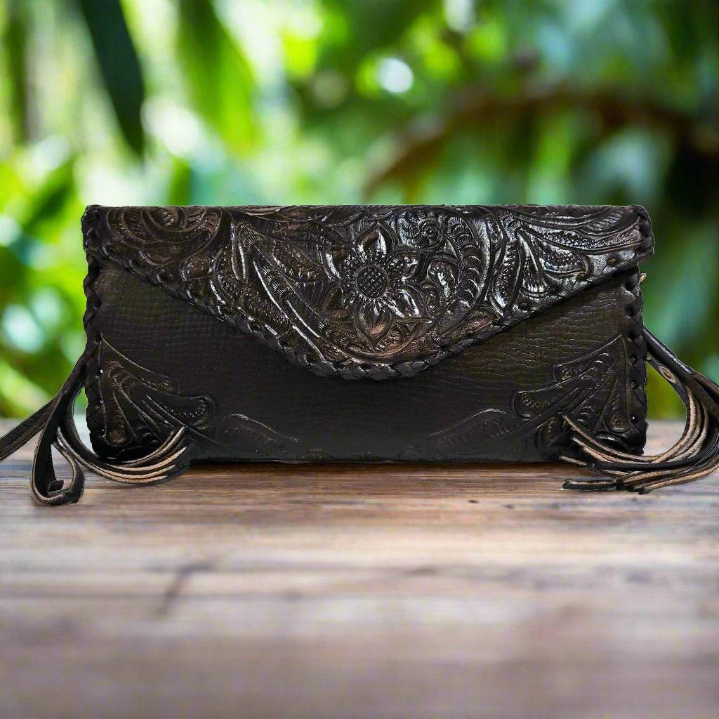 Small hand tooled leather Bag for Women Rodeo Boho  Western Adjustable Strap