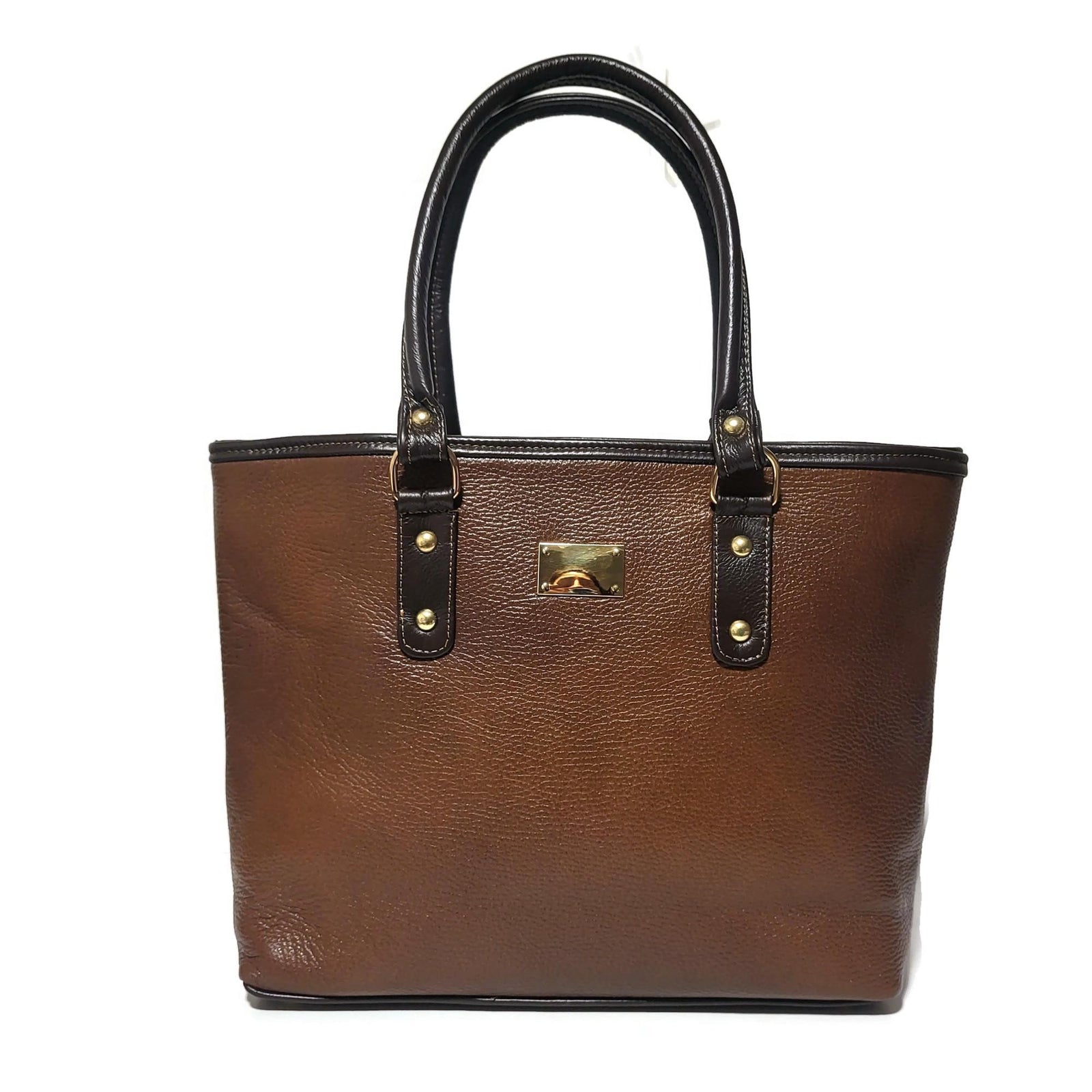 Handmade Cowhide Leather Tote Bag: Brown Shoulder Bag