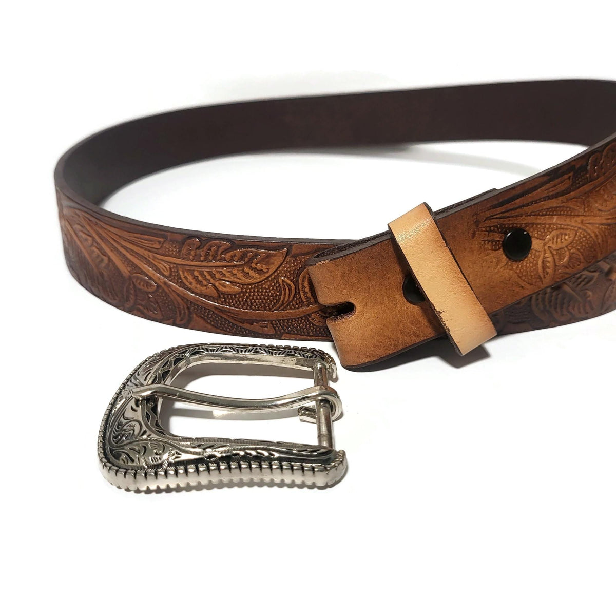 Brown Leather Belt for Women Floral Embossed Boho Bohemian Rodeo Western Style, Personalized