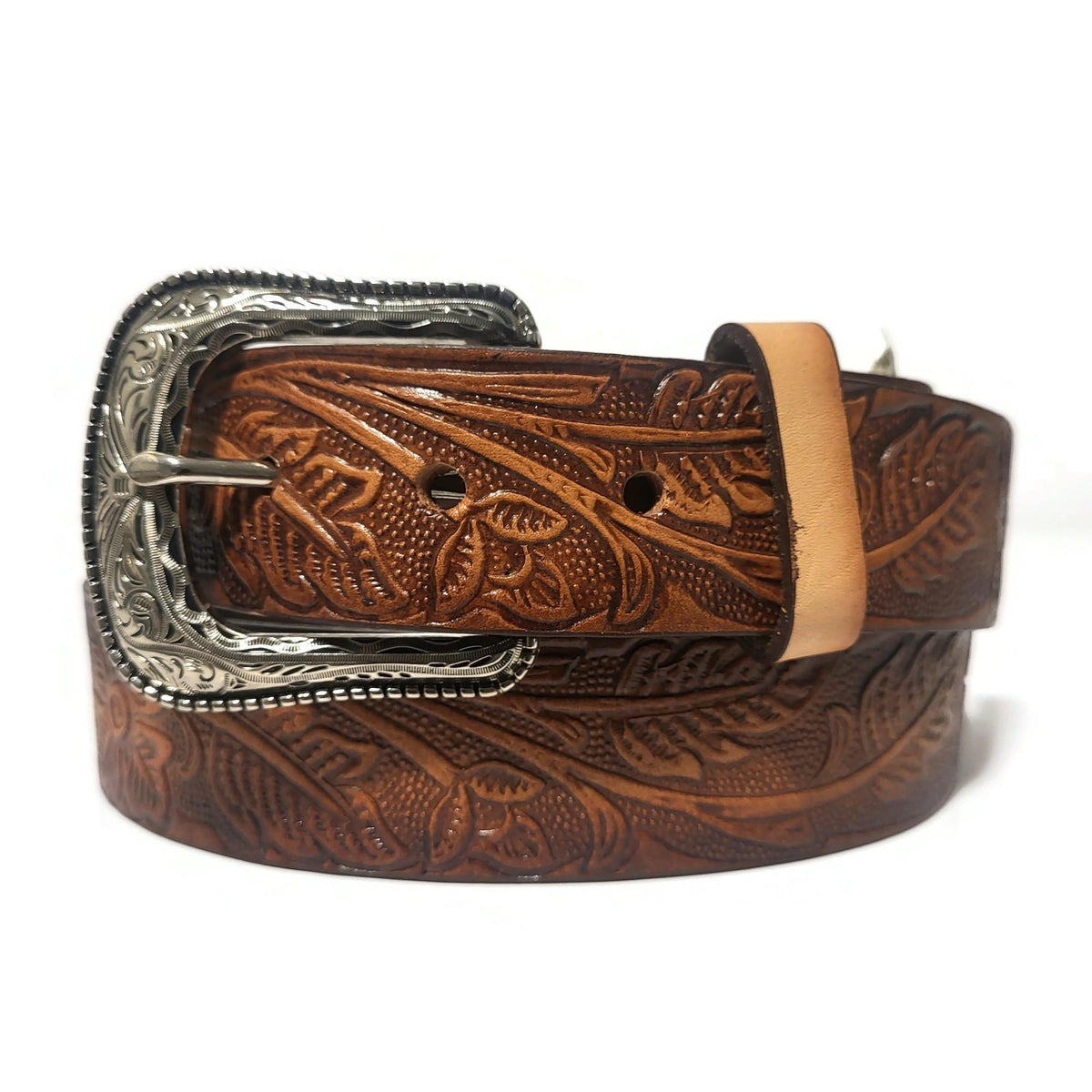 Brown Leather Belt for Women Floral Embossed Boho Bohemian Rodeo Western Style, Personalized