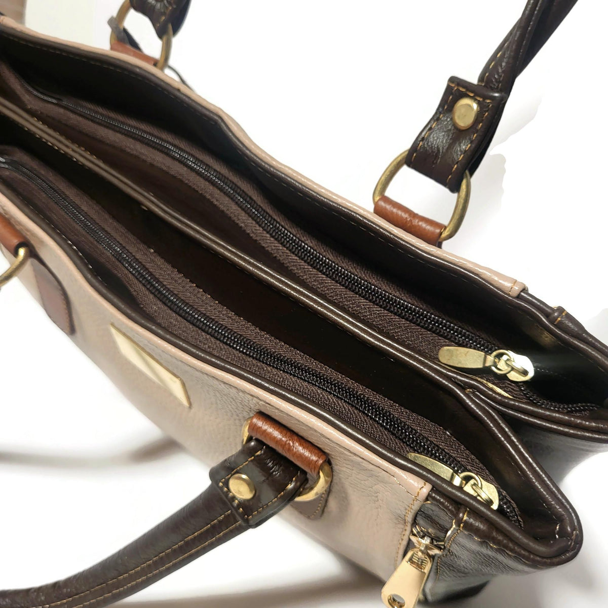 Handmade Genuine Leather Tote Bag: Brown Zippered Shoulder Bag