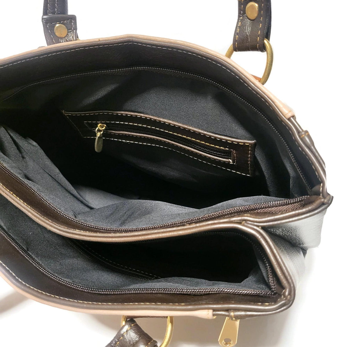 Handmade Genuine Leather Tote Bag: Brown Zippered Shoulder Bag