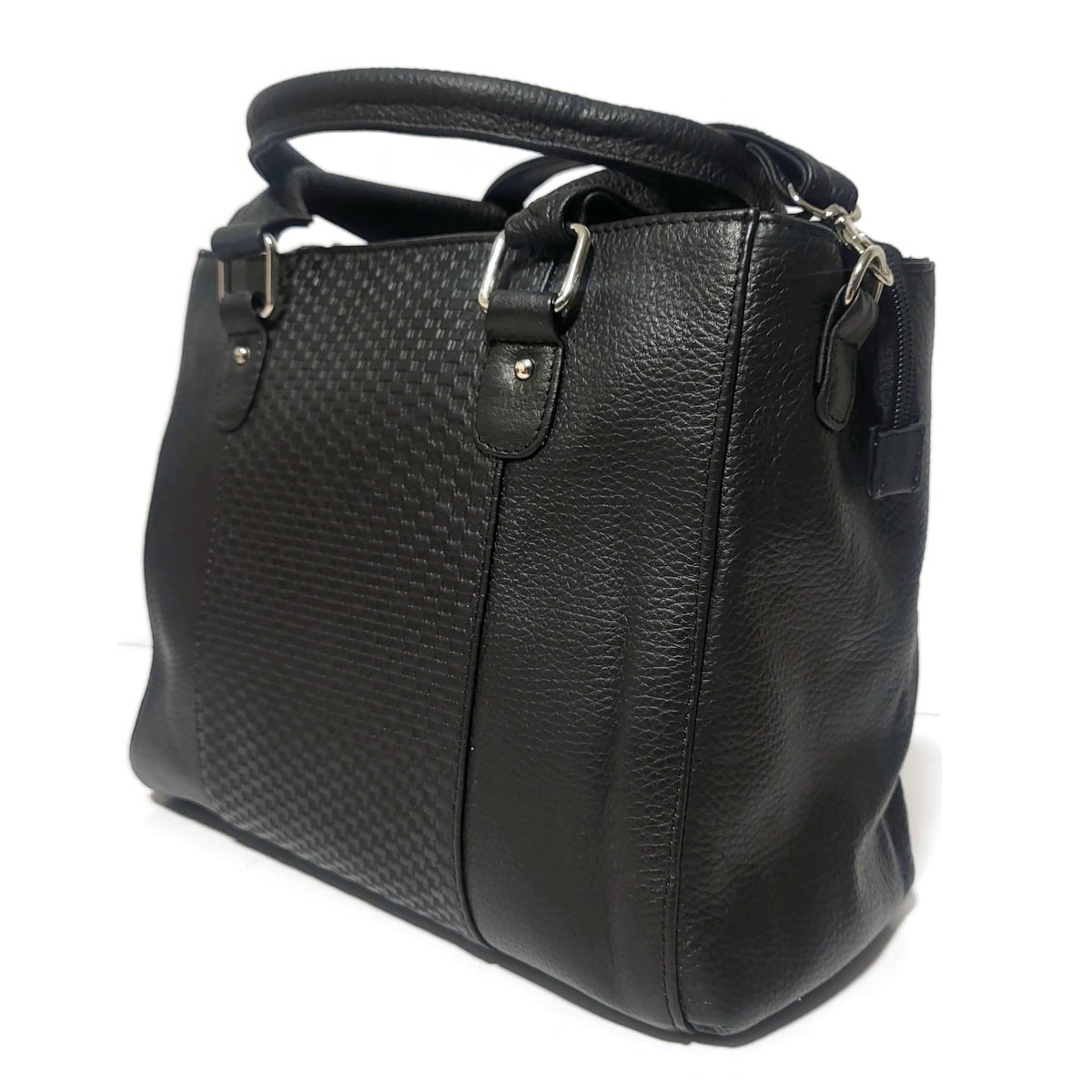 Embossed Black Leather Crossbody Bag: Genuine Cowhide Handbag