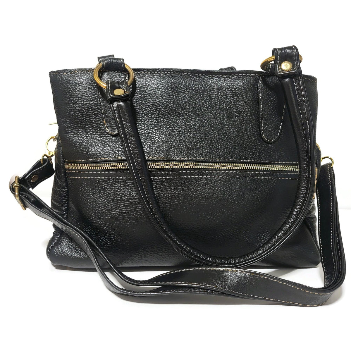 Black Leather Crossbody Bag: Genuine Cowhide Handbag, Shoulder Bag